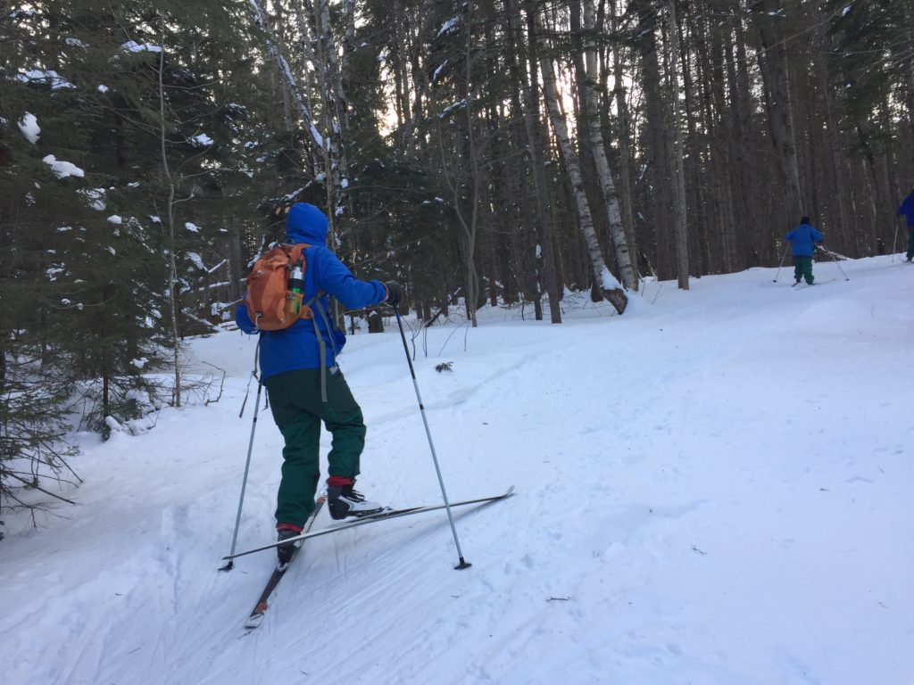 Cross country skiing up hill