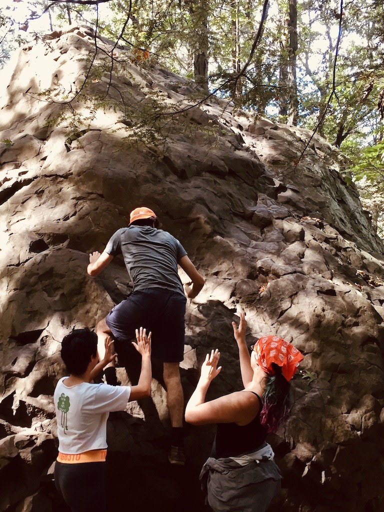 climbing on rock
