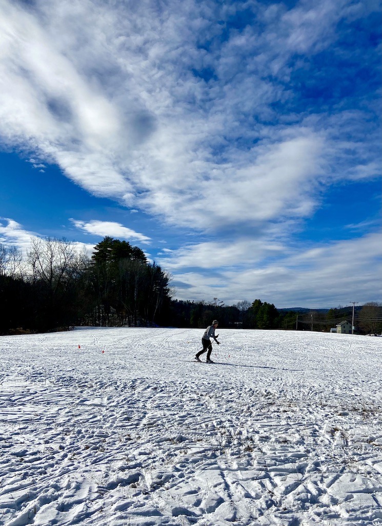 skier doing free cross country skiing near Hanover, New Hampshire