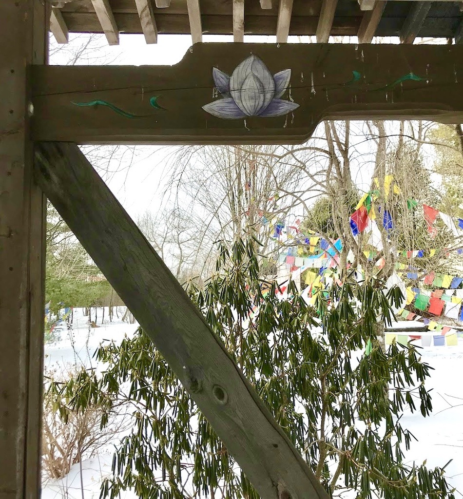 Old temple with prayer flags-outdoor spiritual retreat