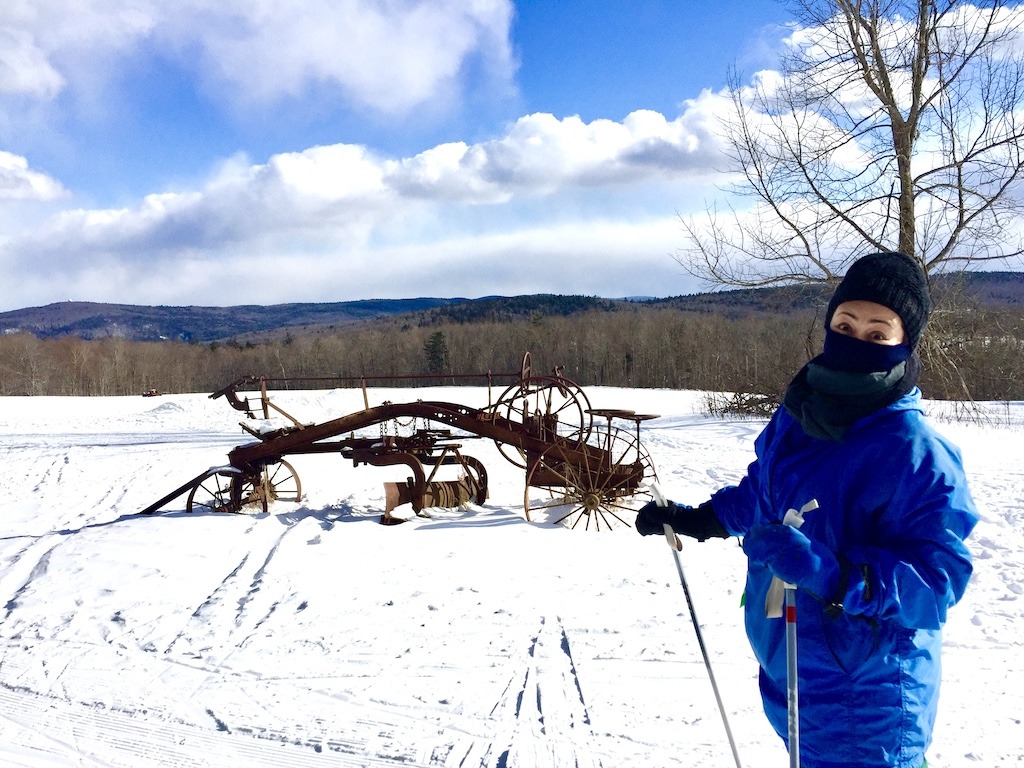 farm equipment and skier-cross country skiing in the Berkshires