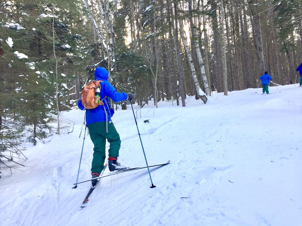 skier going uphill-cross country skiing in the Berkshires