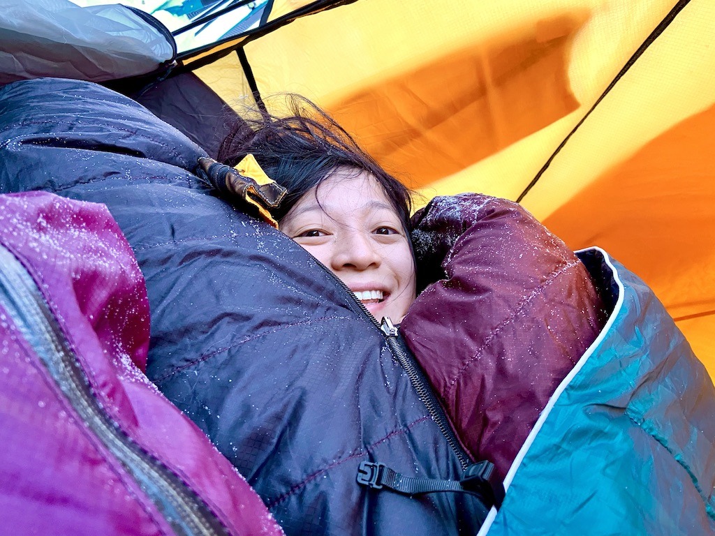happy camper during winter camping