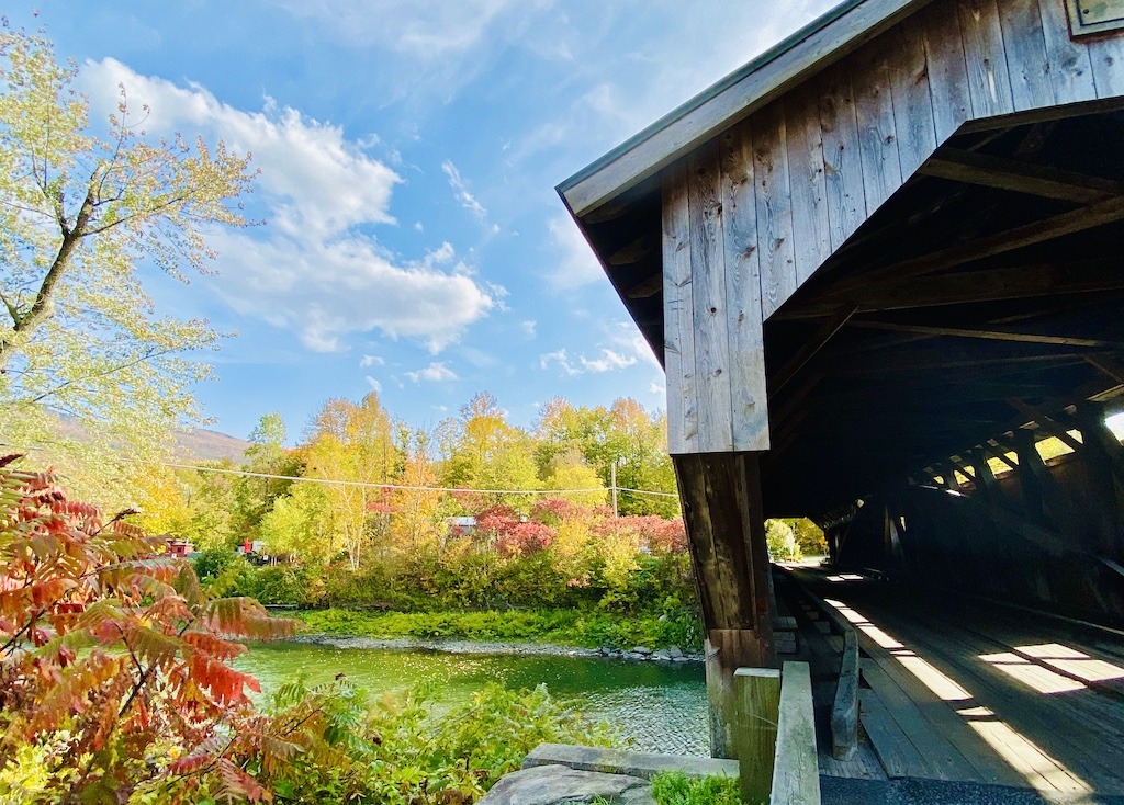 covered bridge on the best bike trails in Vermont