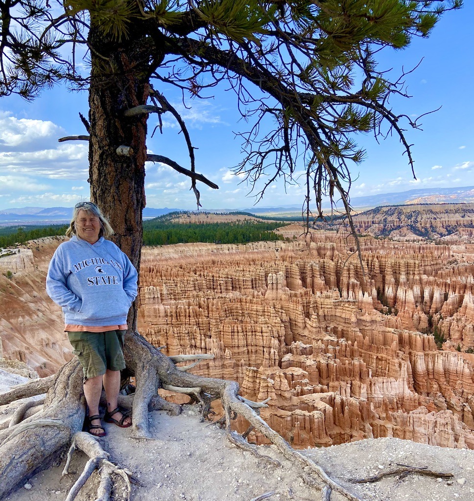 person near tree in canyon adventures in the Southwest USA in Bryce Canyon