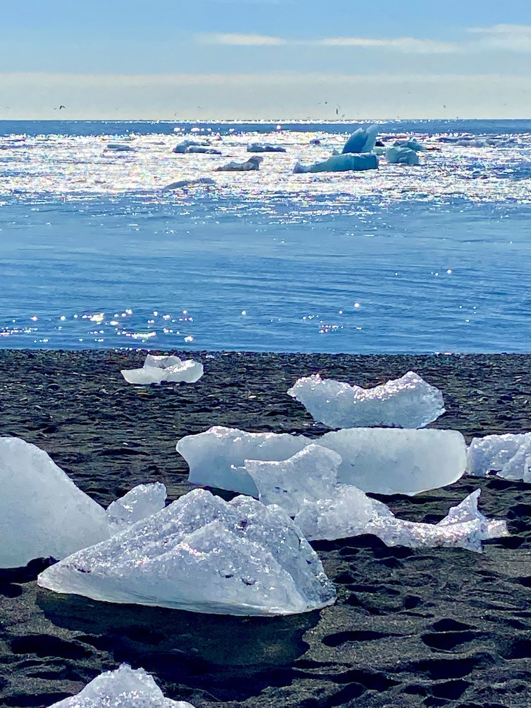 Ice chunks on beach-outdoor adventures in Iceland