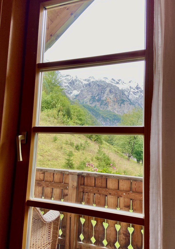 mountains through a window