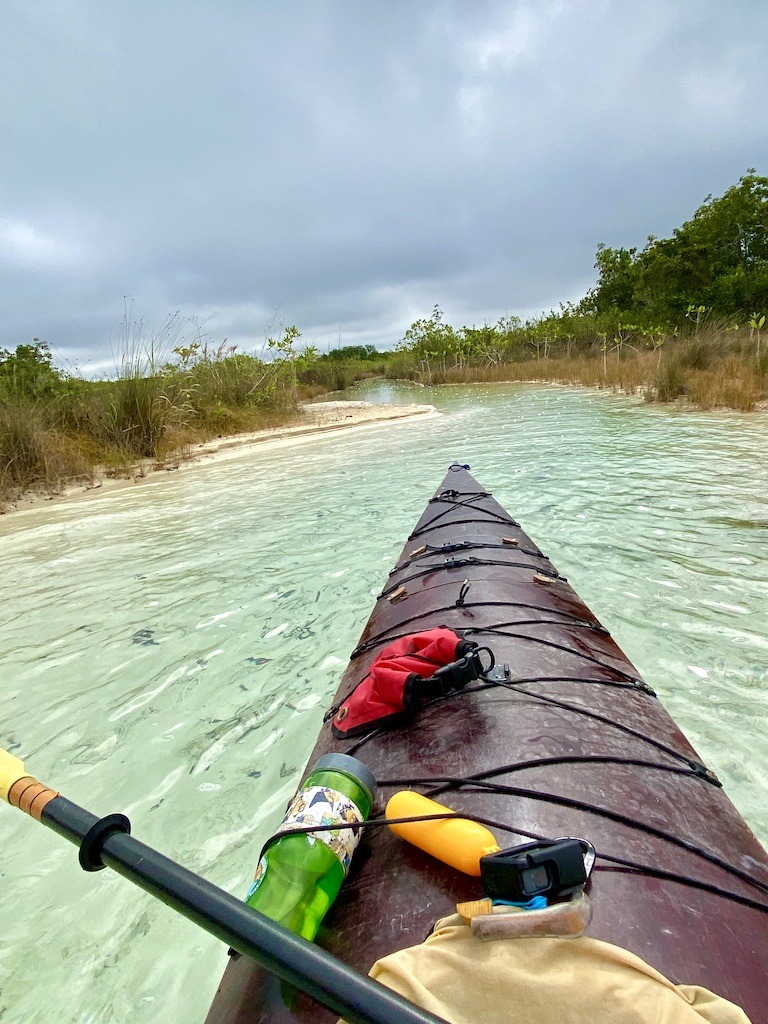 Kayaking into the hidden lagoon on Lake Bacalar