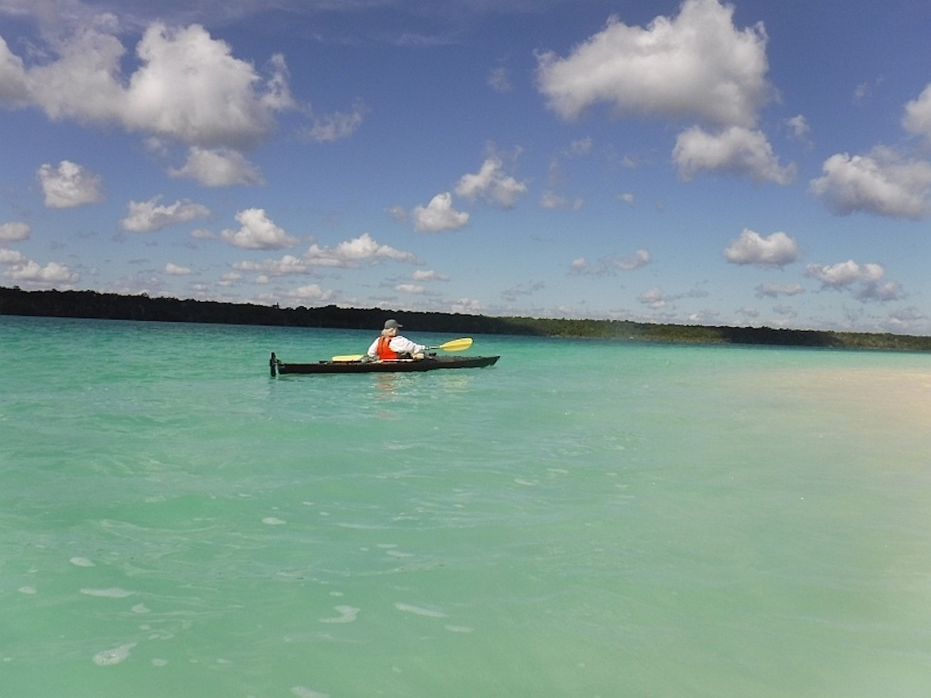 kayaking on Lake Bacalar-crossing the lake in kayak