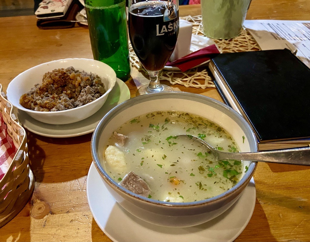 buckwheat and soup and beer