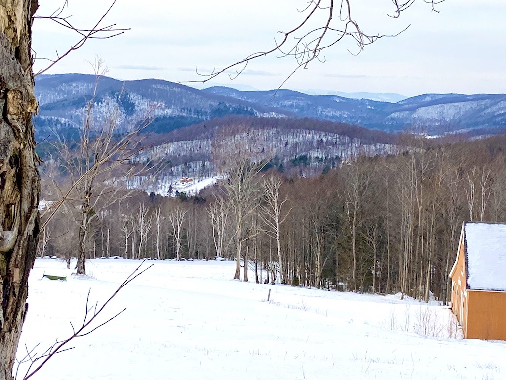 Snowy mountains and cabin-cross country skiing centers near Burlington