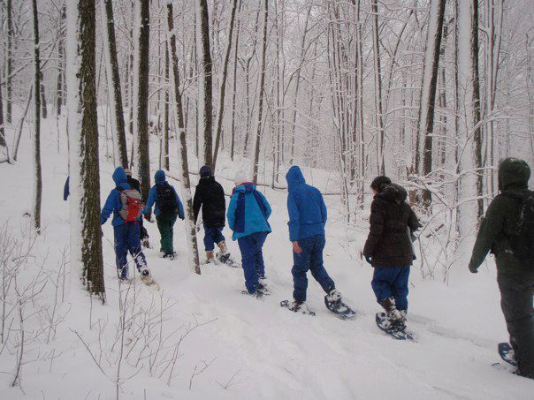 people snowshoeing in winter-best hikes Holyoke Range