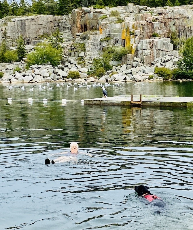 swimmer and dog-Downeast Maine outdoor adventures