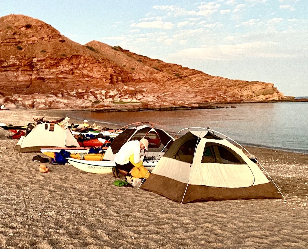 Tents and kayaks on a beach-Sea Kayaking in Baja
