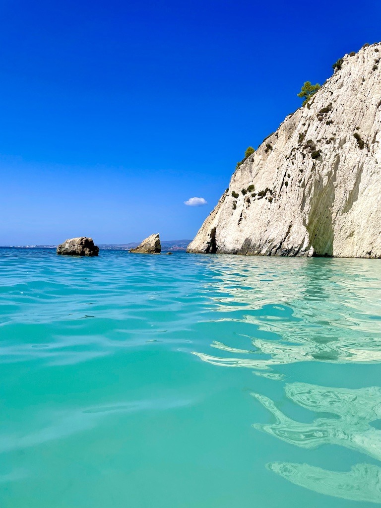 blue green water and white cliff-Outdoor Adventures of Kefalonia
