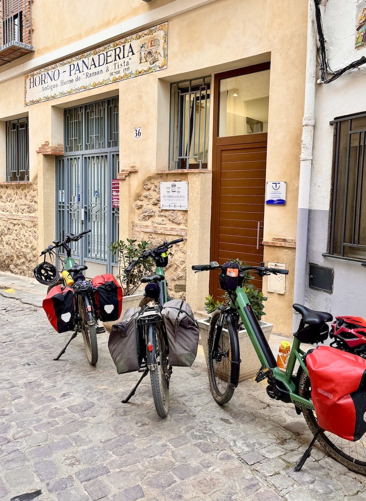 bikes near bakery- biking on the Ojos Negros Greenway