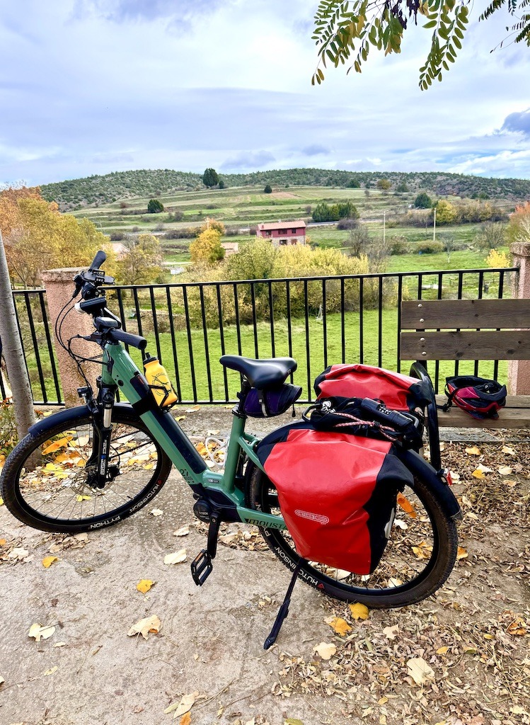 green bike and fields-biking on the Ojos Negros Greenway