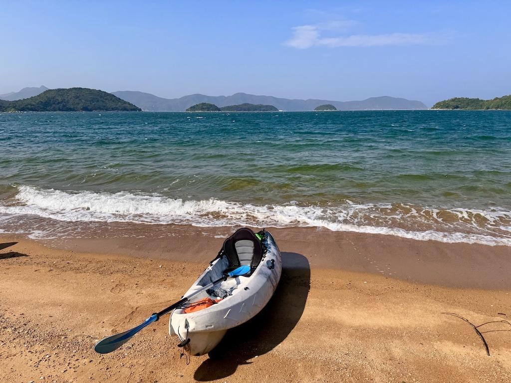 solo kayak on beach-kayaking in Sai Kung