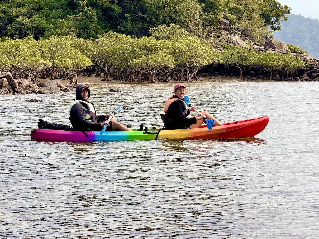 two people kayaking in Sai Kung