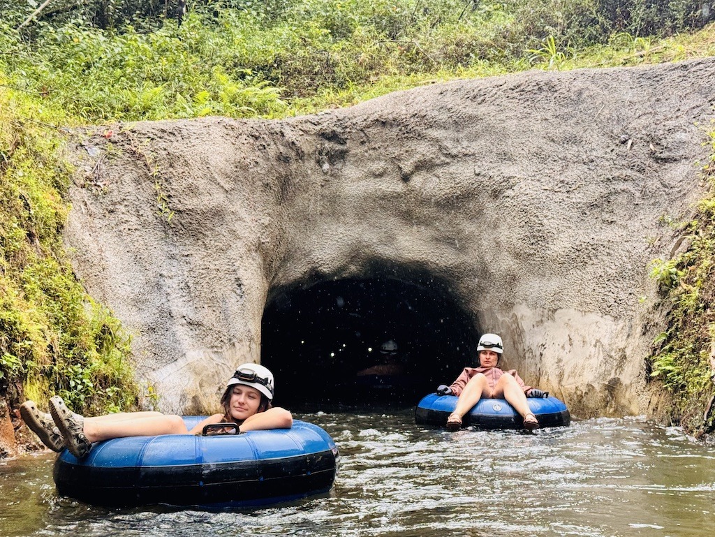 exiting a tunnel while Sugarcane Plantation Tubing in Kauai