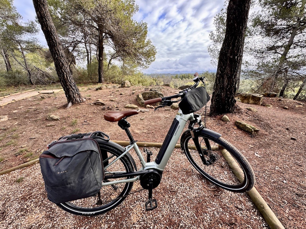 E-bike parked while biking the Val del Zafán Greenway 