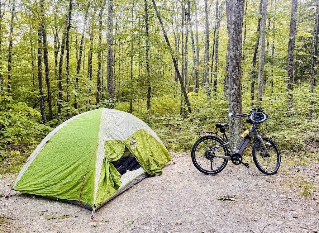 bike and green tent-biking and camping in the Berkshires
