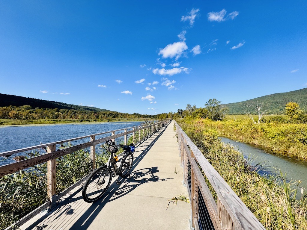 bike on long bridge-biking and camping in the Berkshires