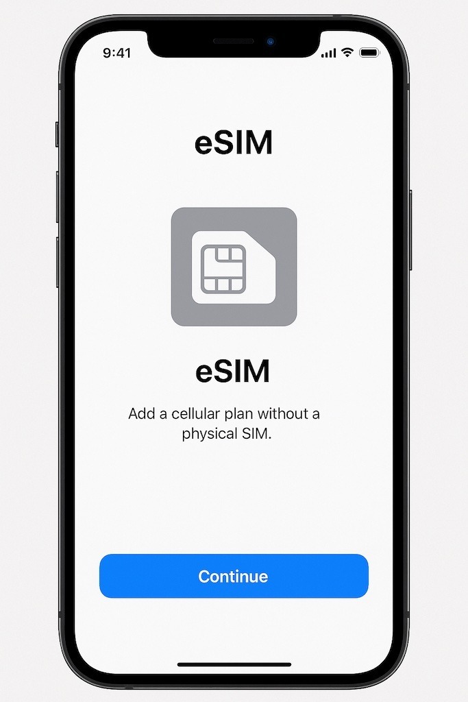 Drawing of a mobile phone with an eSIM for international outdoor adventure travel