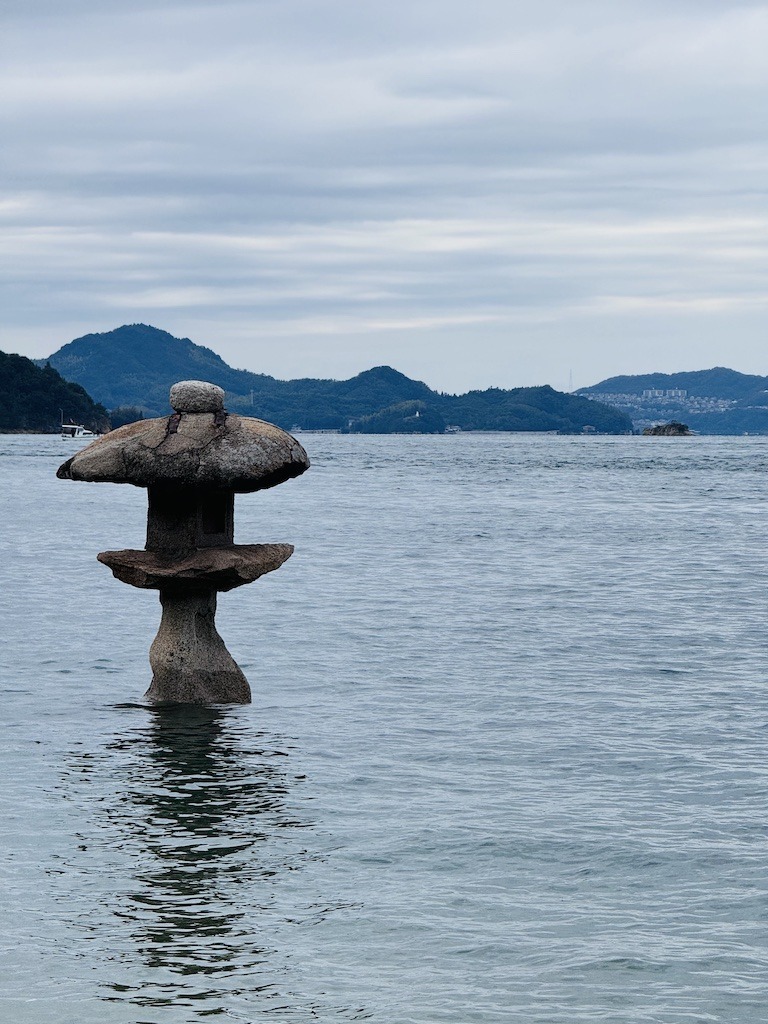 mushroom shaped shrine in ocean