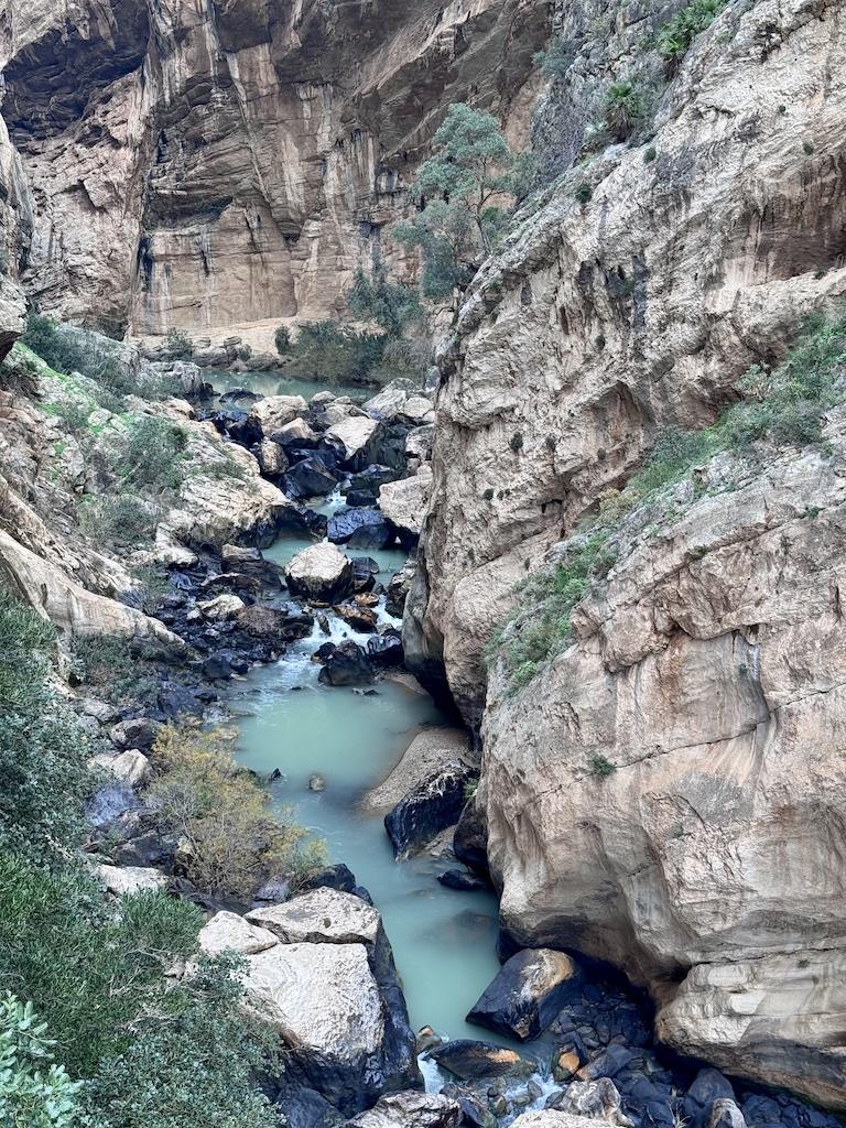gorge with cloudy blue water seen on the Caminito del Rey hike