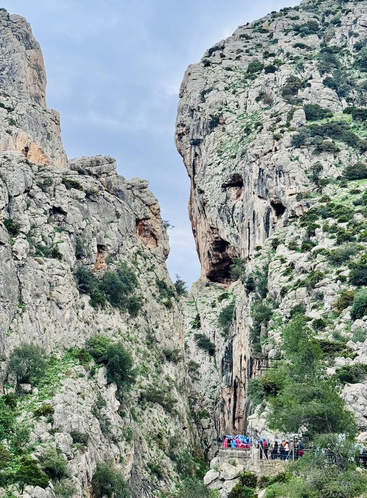 gorge with hikers on side on the Caminito del Rey hike