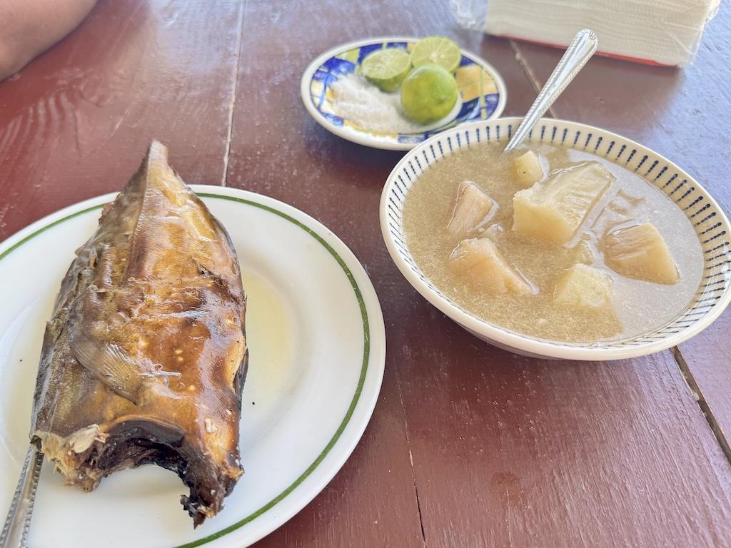 meal of fish and soup on a Cultural Tour of the San Blas Islands