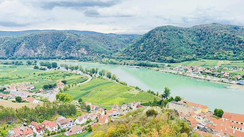 view of Danube river while biking along the Danube River 